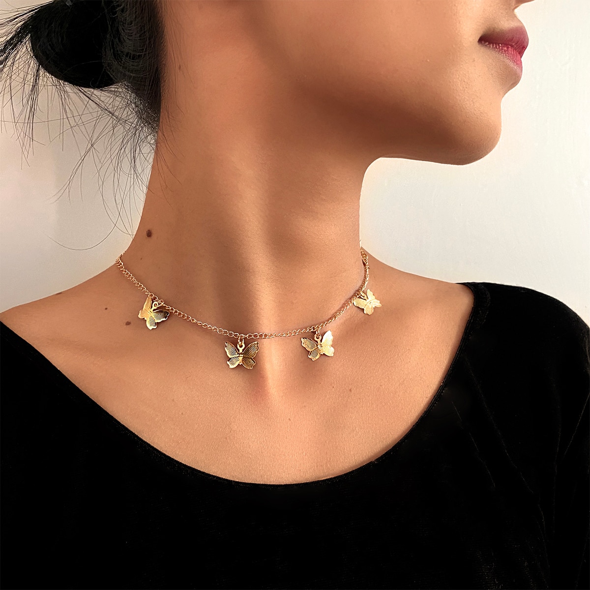 Gold Chain Butterfly Pendant Choker for Women