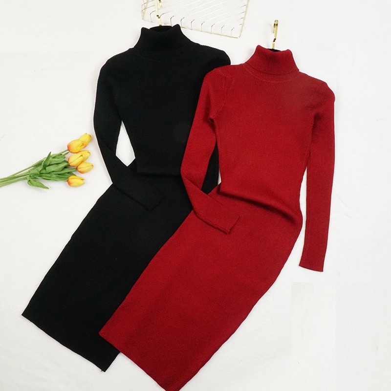 Winter Turtleneck Sweater Dress for Women