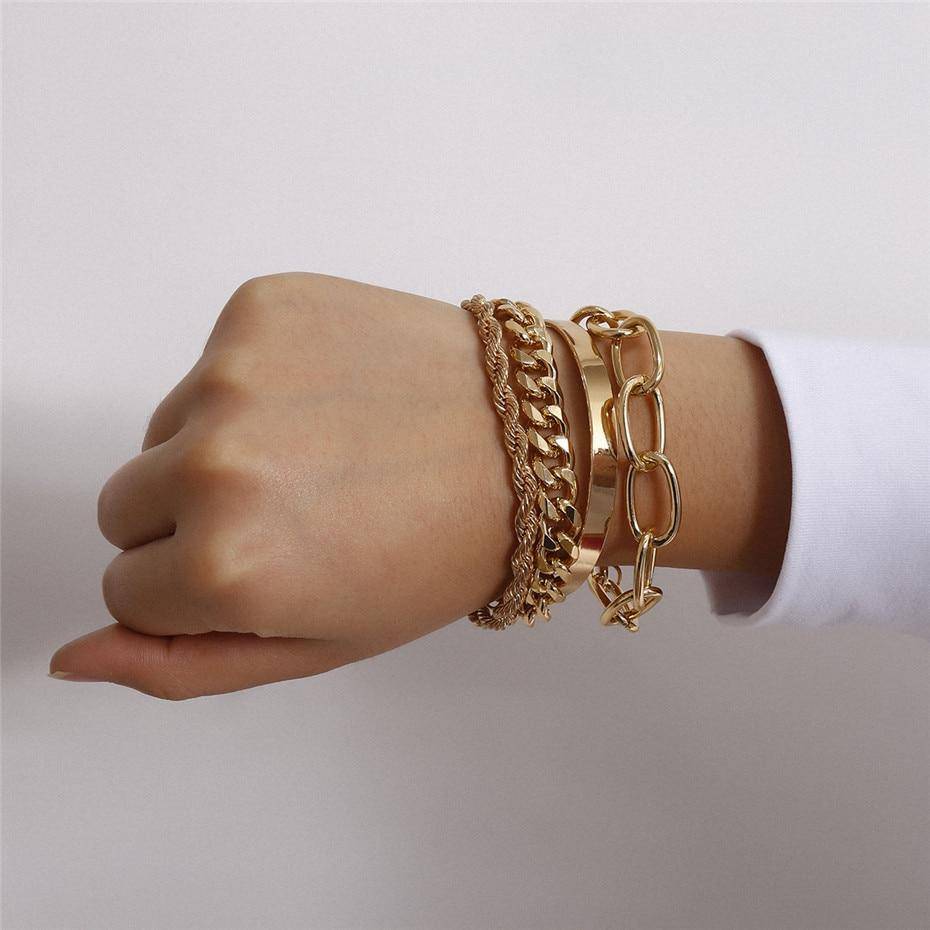 Curb Cuban Chain Bracelets Set for Women, 4 Pcs