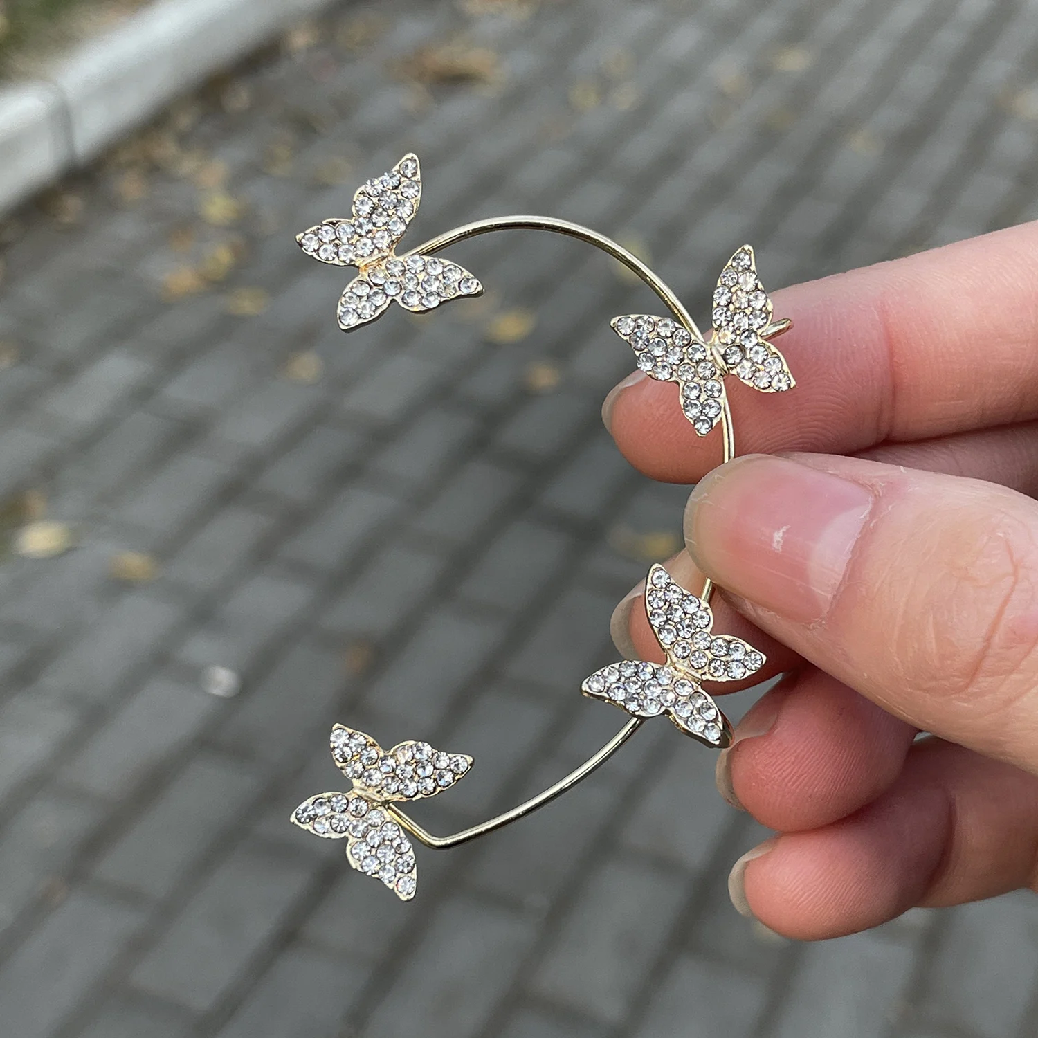 Shiny Crystal Butterfly Ear Cuff