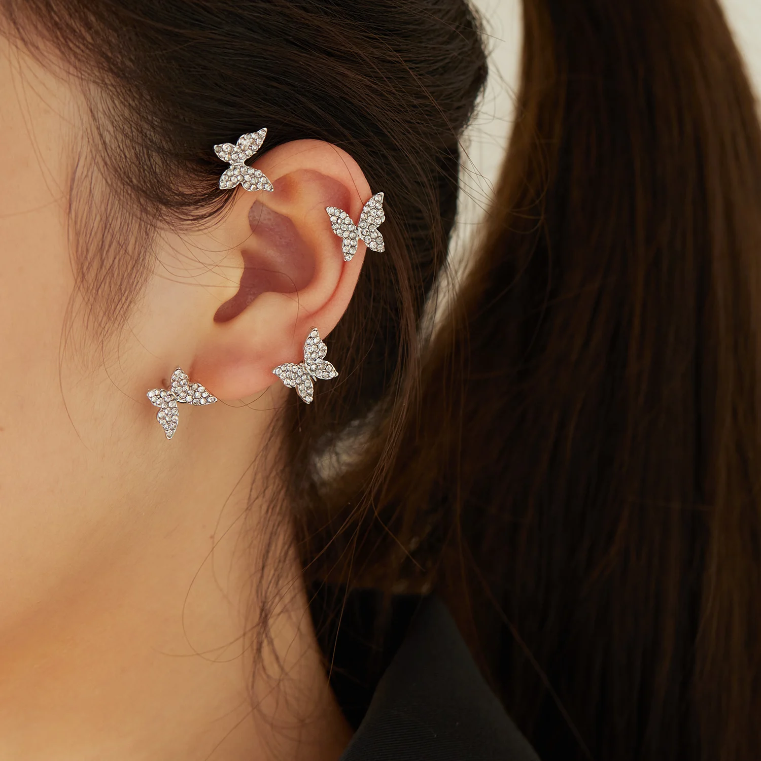 Shiny Crystal Butterfly Ear Cuff