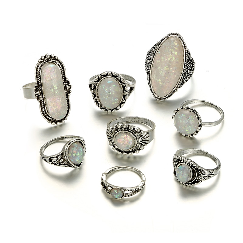 Vintage Antique Silver Ring Set 8 Pcs