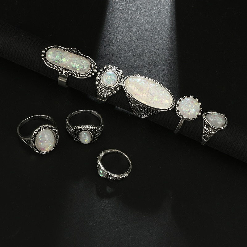 Vintage Antique Silver Ring Set 8 Pcs