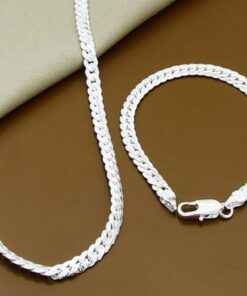 Women's 925 Sterling Silver Chain Necklace and Bracelet Set