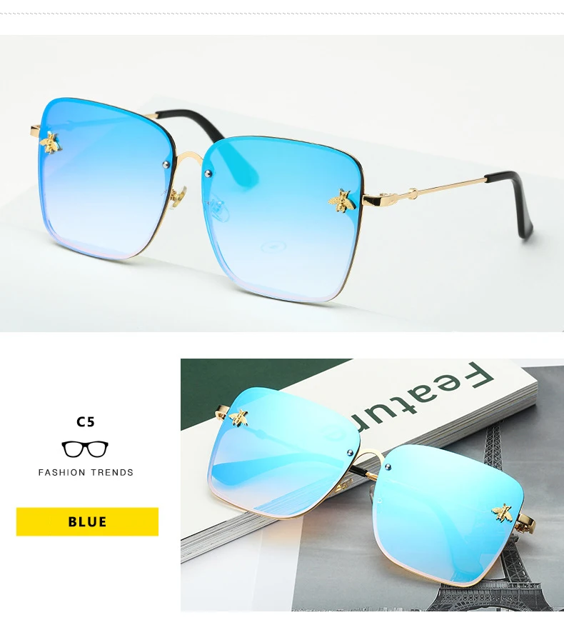 Oversized Rimless Square Shaped Sunglasses