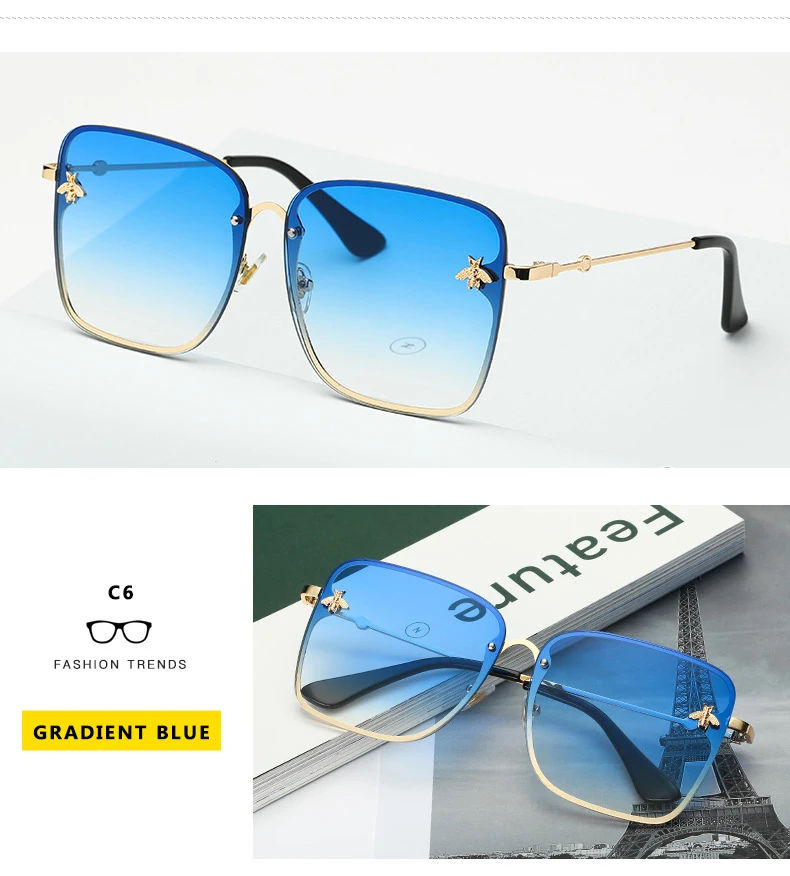 Oversized Rimless Square Shaped Sunglasses